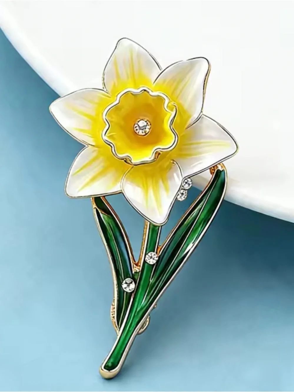 Yellow Daffodil Flower Gold Brooch